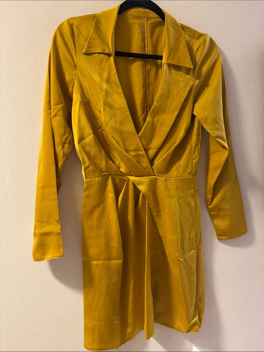 ASOS Mustard Long Sleeve Wrap-Front Mini Dress